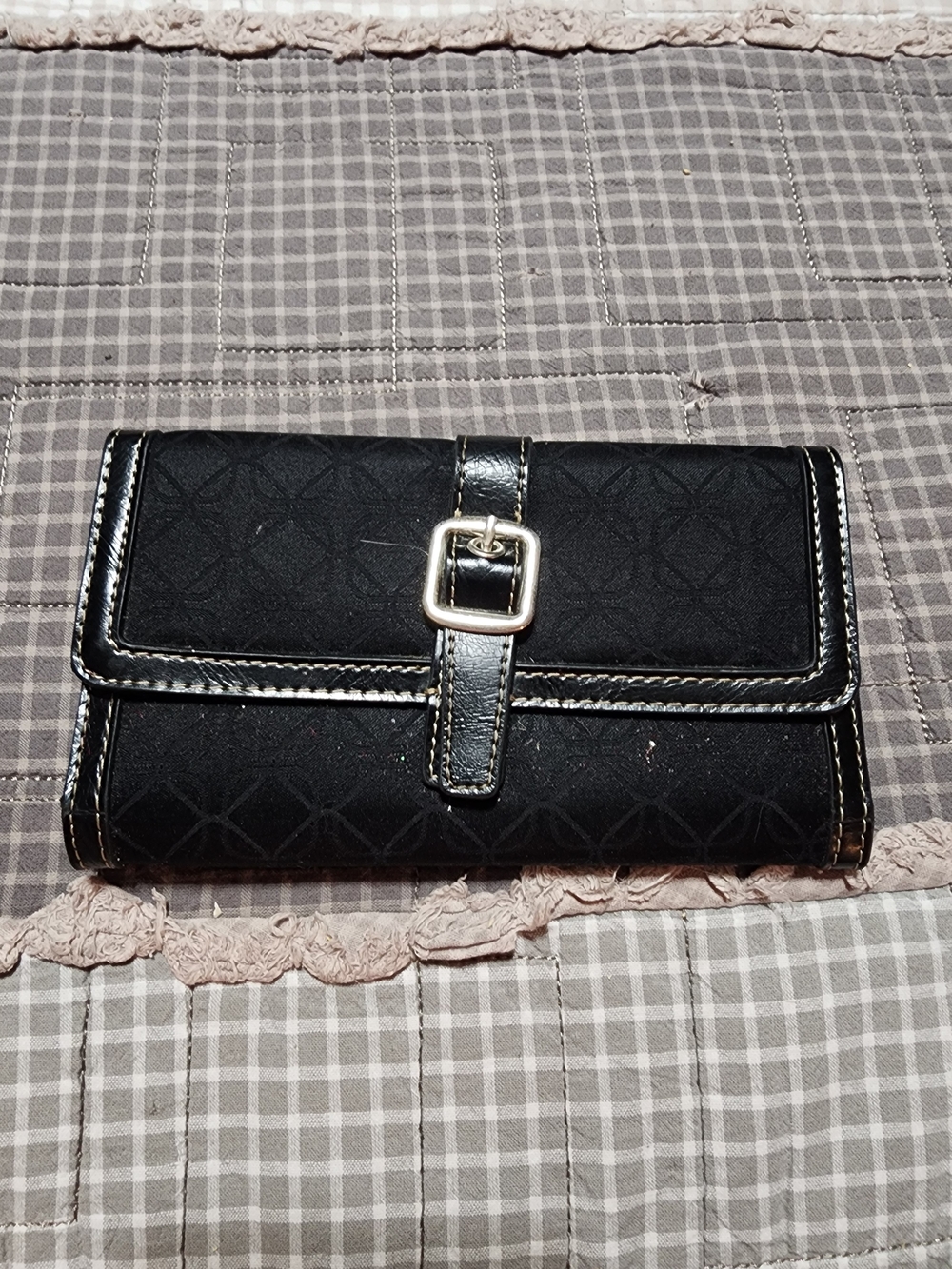 Nine West Black Buckle-Front Quilted Wallet